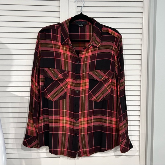 Sanctuary Oversized Plaid Pocket Boyfriend  Shirt - Picture 7 of 10